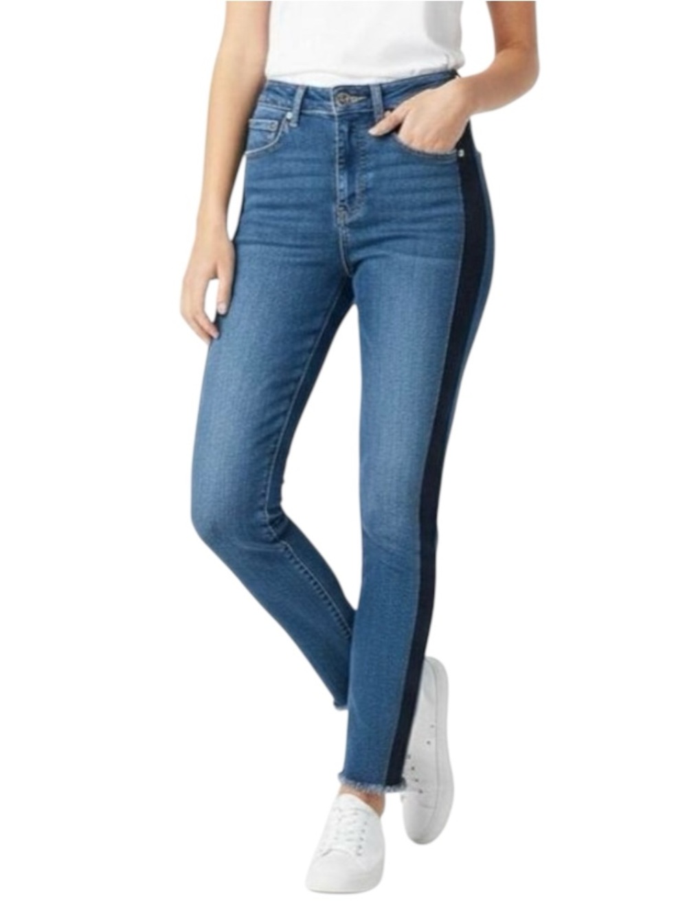 LOFT High Waist Skinny Raw Hem Side Stripe Jeans Misses size 30/10